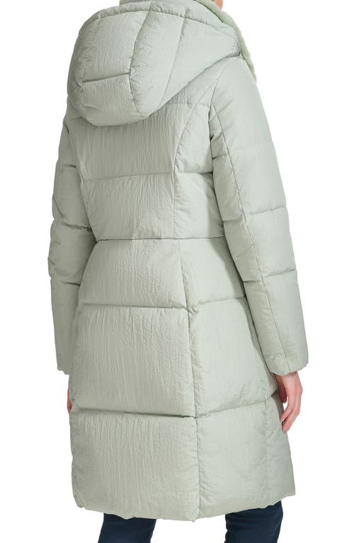 Shop Cole Haan Channel Quilted Shimmer Nylon Puffer Coat With Removable Hood In Sage