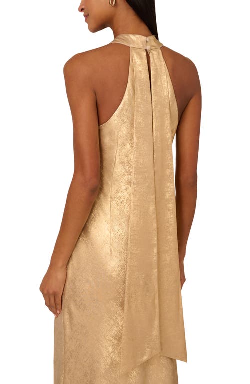 Shop Adrianna Papell Foiled Trumpet Gown In Light Gold