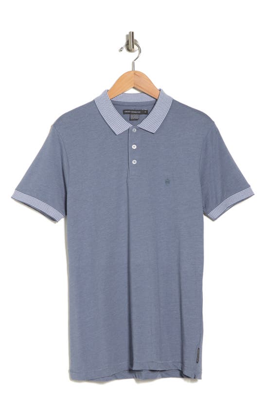 French Connection Stripe Trim Cotton Polo In Lgt.blue Mel