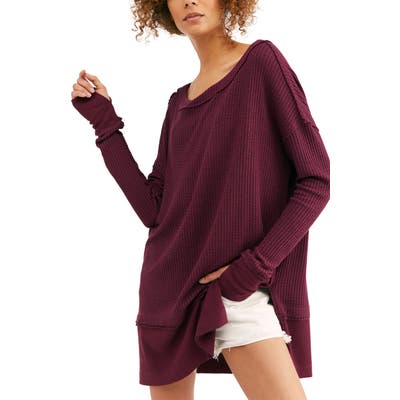 Free People North Shore Thermal Knit Tunic Top, Burgundy