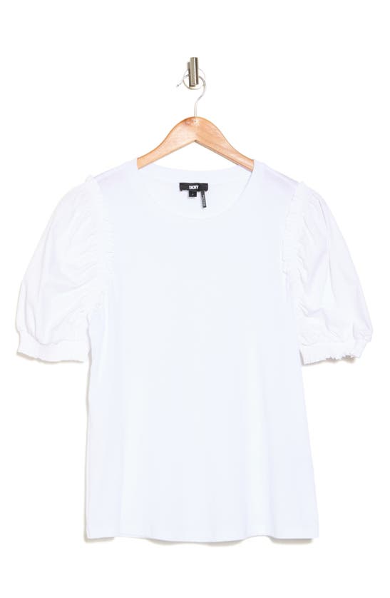 Shop Dkny Sport Woven Puff Sleeve T-shirt In White