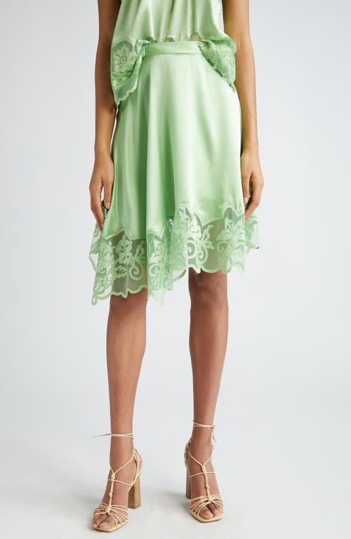 Avalon Lace Trim Silk Maxi Skirt in Celadon