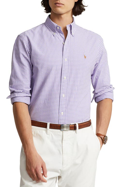 Polo Ralph Lauren Gingham Cotton Oxford Button-down Shirt In Cactus Purple/white