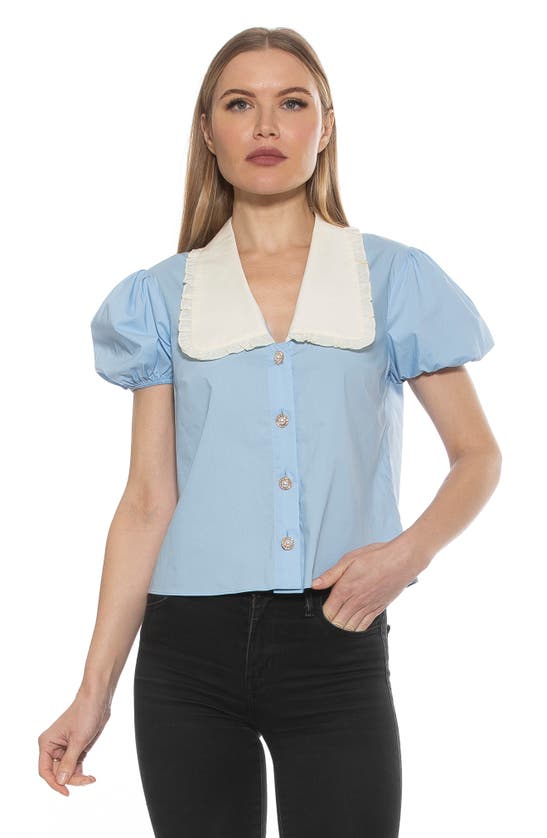 Alexia Admor Sandra Short Sleeve Button-up Blouse In Halogen Blue
