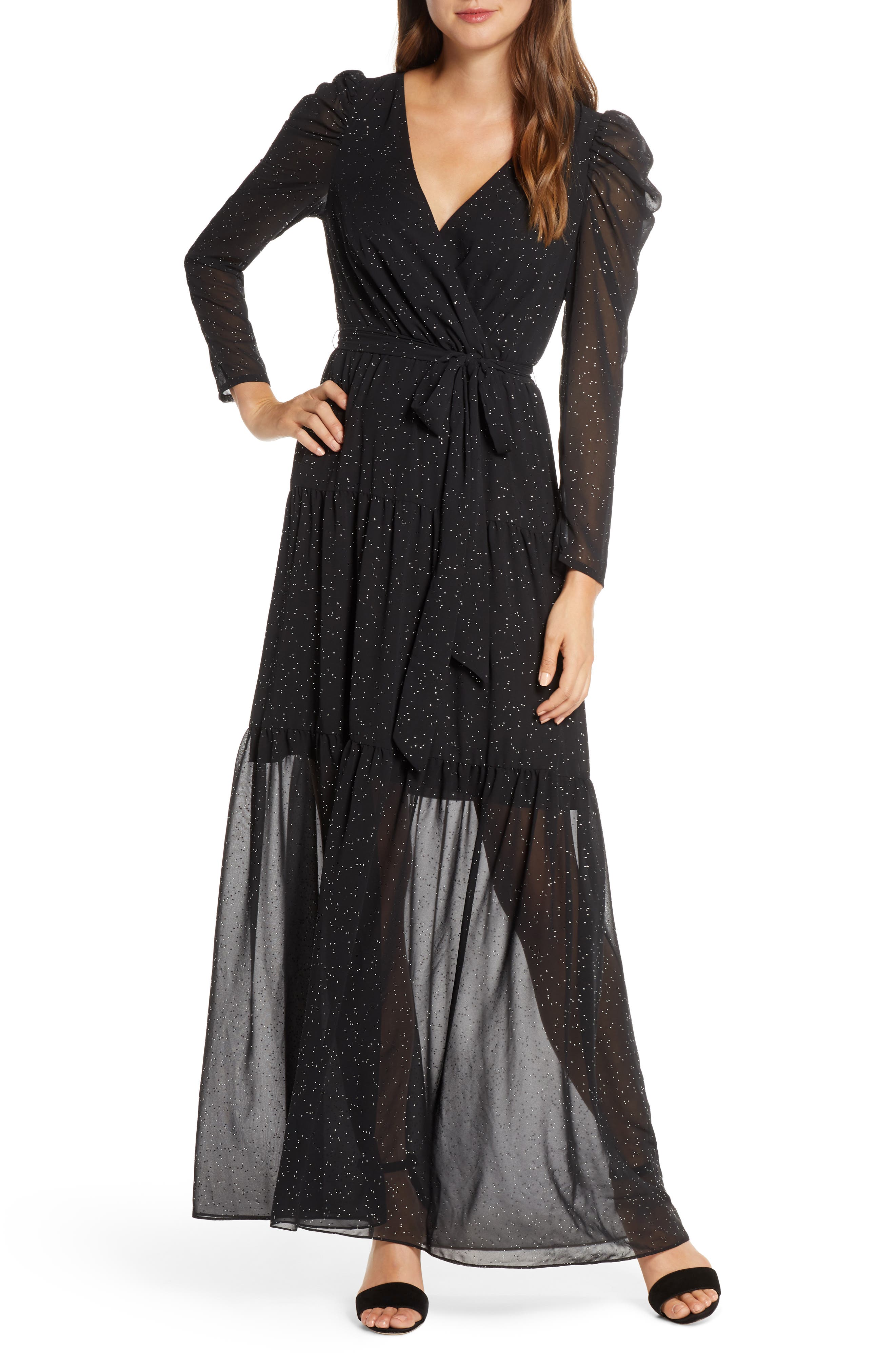 long sleeve chiffon maxi wrap dress