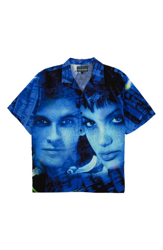 Shop Pleasures Virus Graphic Camp Shirt In Blue/ Black