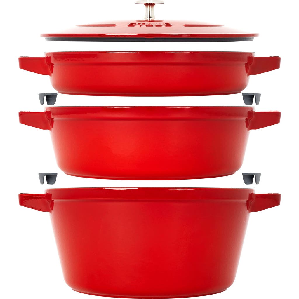 Staub 4-piece Stackable Cast Iron Cookware Set In Cherry