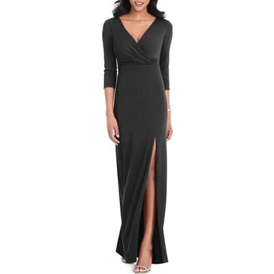 After Six Surplice Stretch Crepe Gown, Black