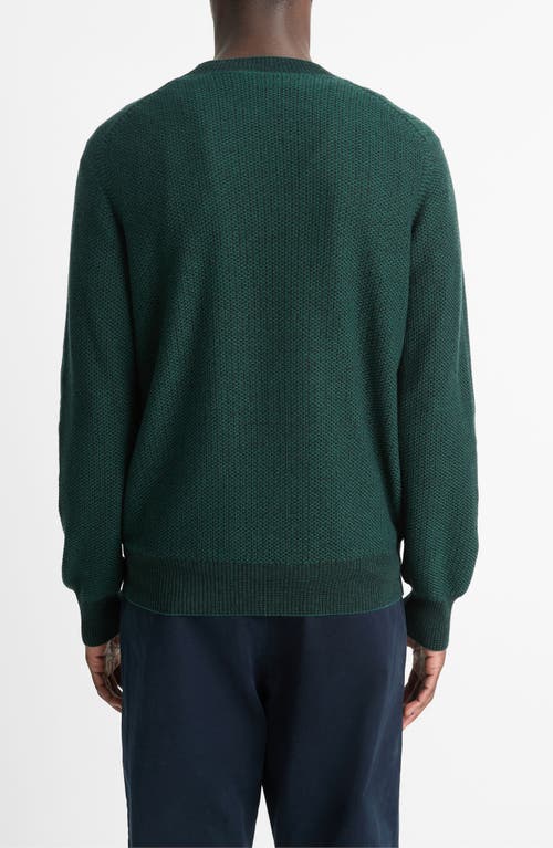 Shop Vince Geometric Jacquard Wool & Cotton Blend Crewneck Sweater In Emerald Bay/black