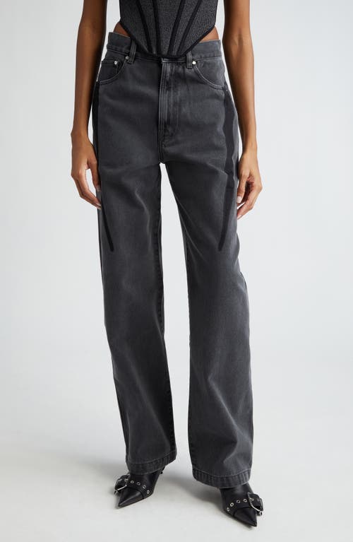 Slouchy Darted Low Rise Wide Leg Jeans in Washed Black