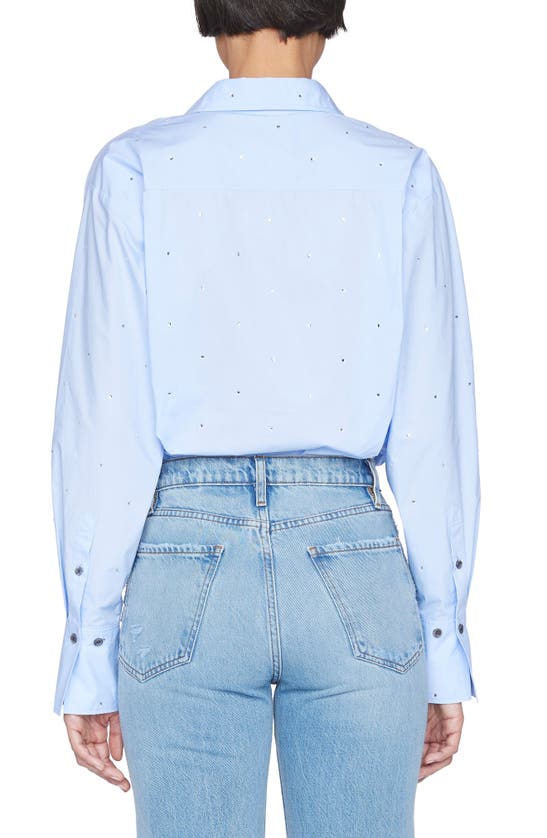 Frame Rhinestone Oversize Organic Cotton Button-up Shirt In Chambray