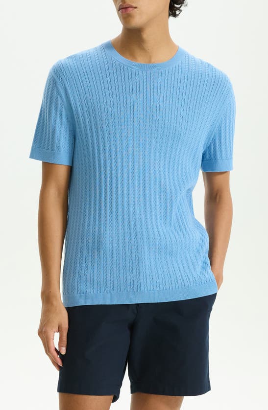 Shop Theory Cable Short Sleeve Cotton Blend Sweater In Powder Blue