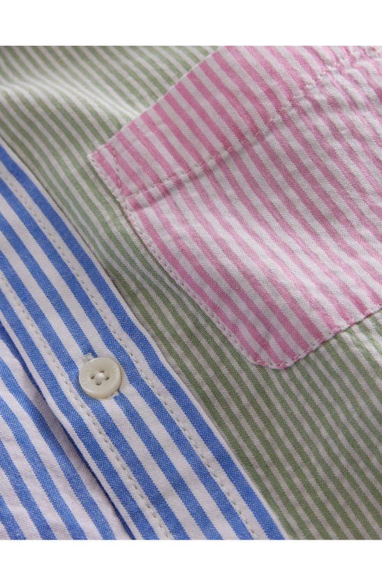 Shop Mini Boden Kids' Hotchpotch Stripe Cotton Seersucker Button-up Shirt In Multi Ticking