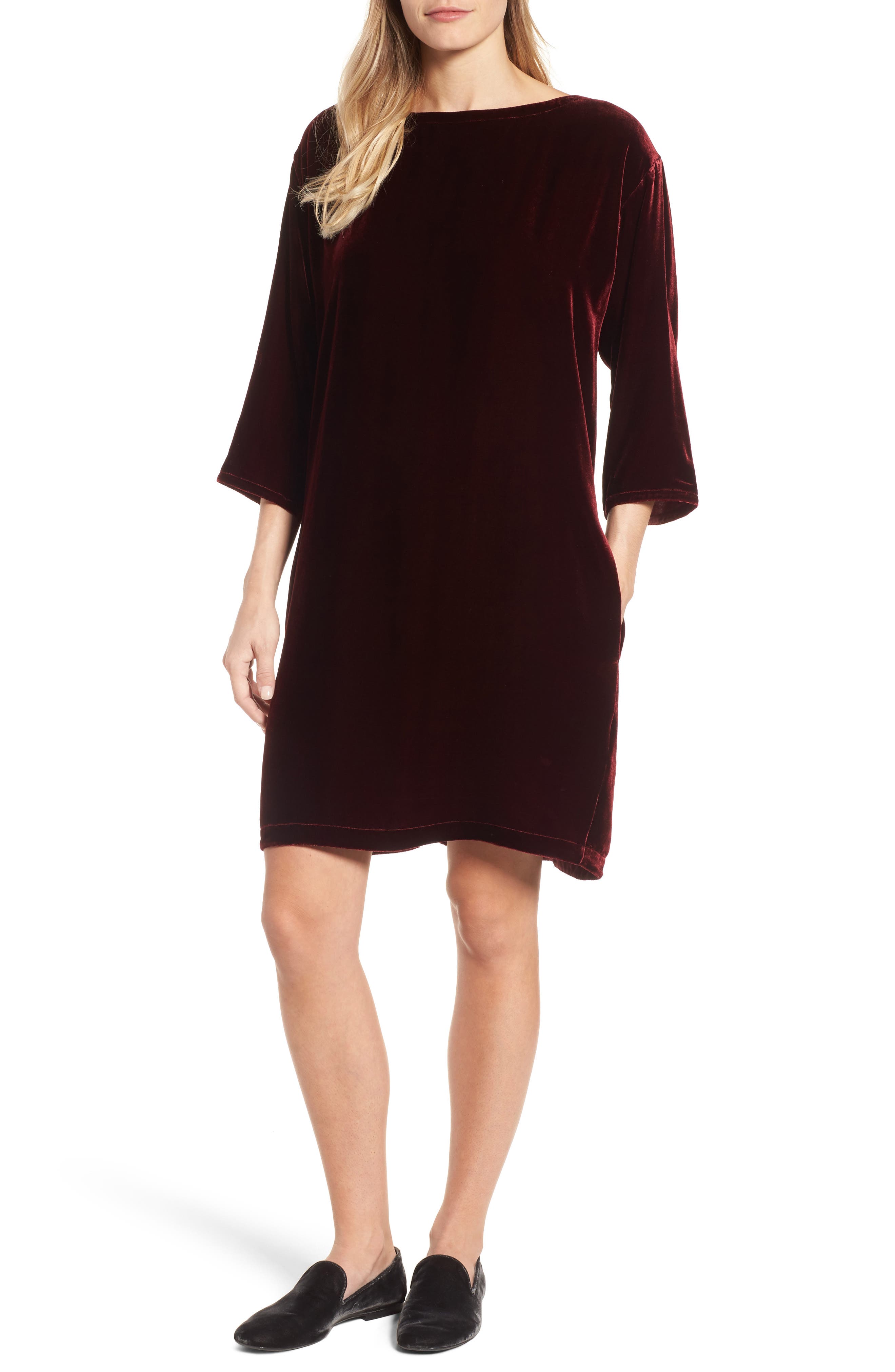 eileen fisher short velvet shift dress