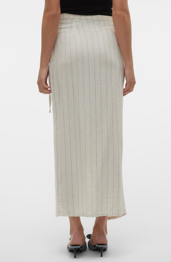 Vero Moda Mindy Pinstripe Linen Blend Faux Wrap Maxi Skirt In Oatmeal Stripes Grey