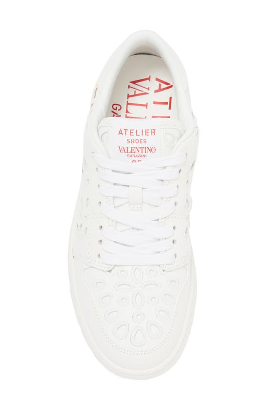Shop Valentino Eyelet Leather Sneaker In Bianco/ Red