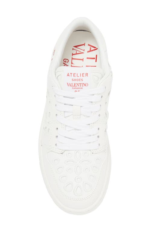 Shop Valentino Eyelet Leather Sneaker In Bianco/red