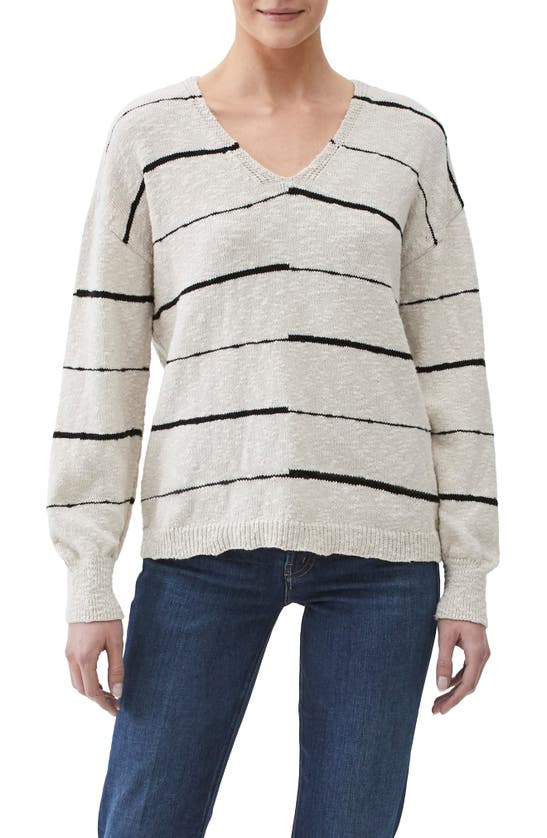 Click to view more detailed imagery on our partner's website Michael Stars Tricia Striped V-neck Cotton Pullover In Oat Combo
