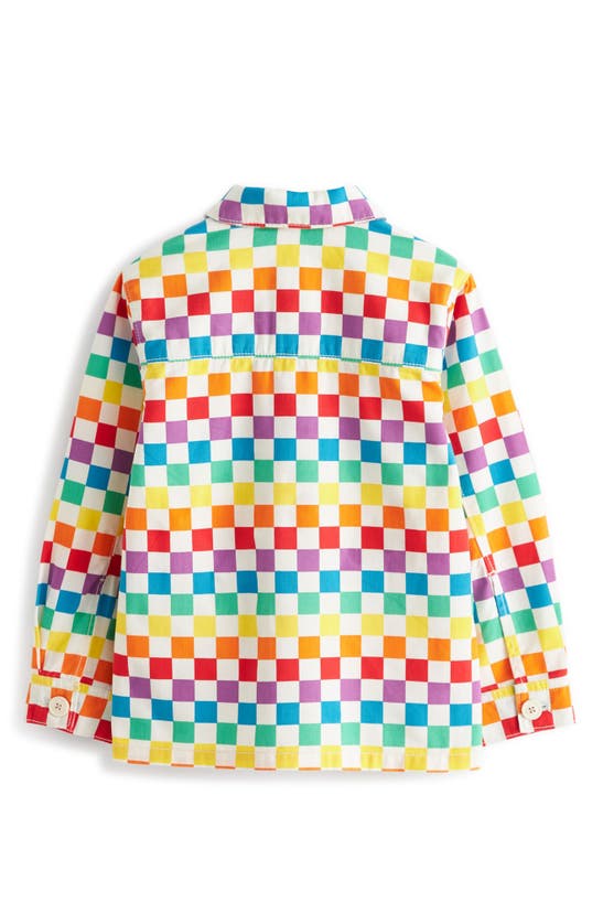 Shop Little Bird Kids' Checkerboard Cotton Shirt Jacket In White Rainbow