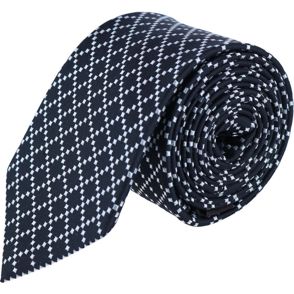 Trafalgar Rowan Geo Pattern Silk Tie In Black