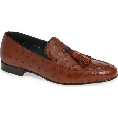 Mezlan Conte Tassel Ostrich Leather Loafer- Brown