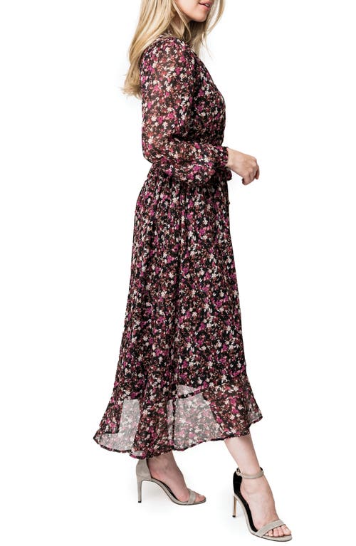 Shop Gibsonlook Lindsey Metallic Long Sleeve Dress In Festive Berry Floral