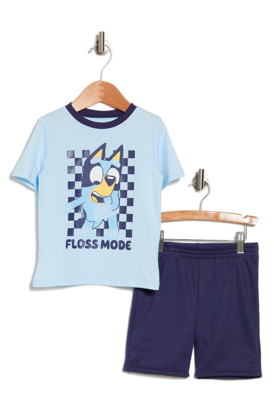 Shop Happy Threads Kids' Bluey Floss Mode Graphic T-shirt & Shorts Set In Light Blue