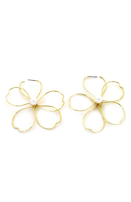 Panacea Imitation Pearl Center Wire Flower Earrings in Gold/white at Nordstrom