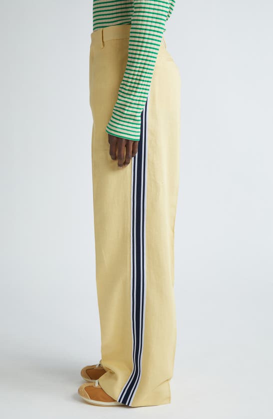 Shop Wales Bonner Constant Track Stripe Cotton & Linen Trousers In Parsnip
