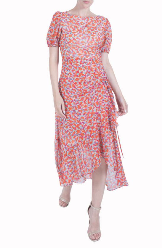 Shop Julia Jordan Puff Sleeve Dress In Orange Multi