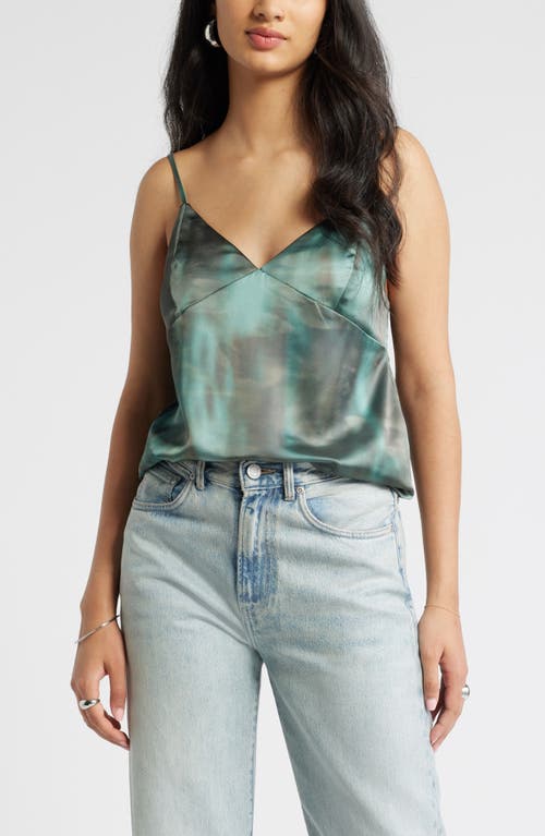 Shop Open Edit Satin Camisole In Olive Morph Dye