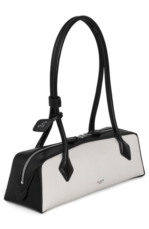 Alaïa Le Teckel Zip Shoulder Bag In Canvas And Leather In Ecru