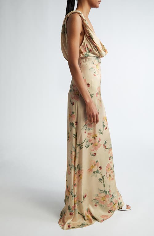 Shop Totême Toteme Floral Print Twist Drape Maxi Dress In Washed Floral