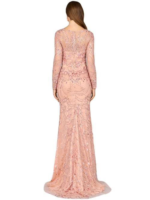 Lara New York Long Sleeve Lace Gown In Blush