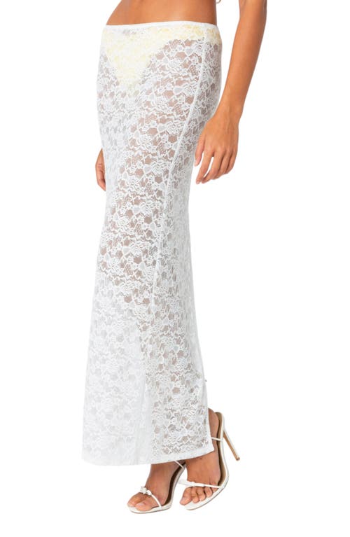 Shop Edikted Oceana Sheer Lace Cover-up Maxi Skirt In White