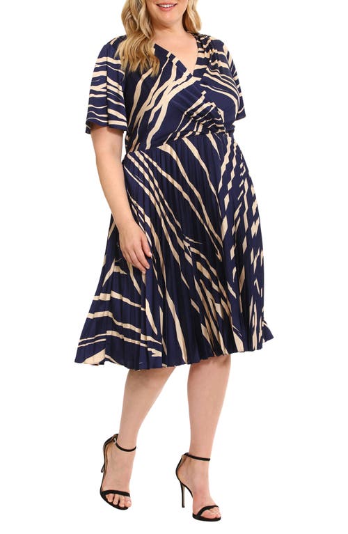 MAGGY LONDON MAGGY LONDON ABSTRACT PRINT WRAP FRONT PLEATED DRESS 