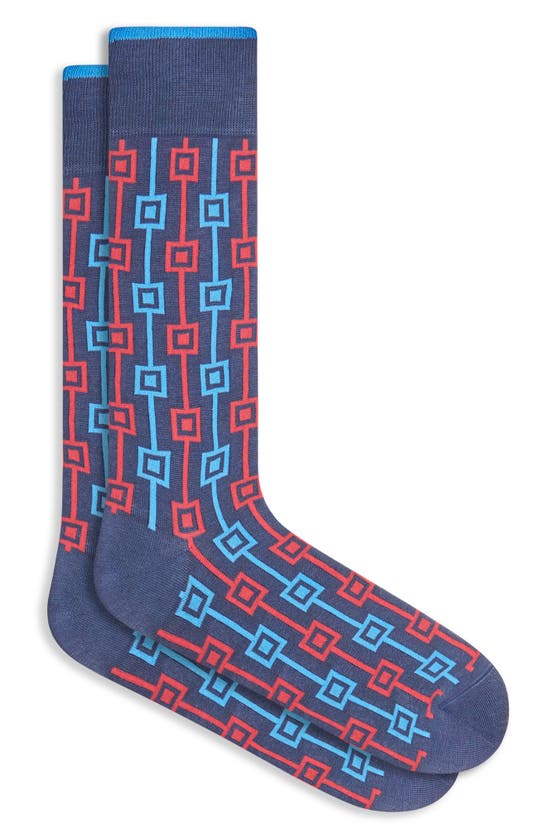Shop Bugatchi Geo Pattern Dress Socks In Blue/ Ruby