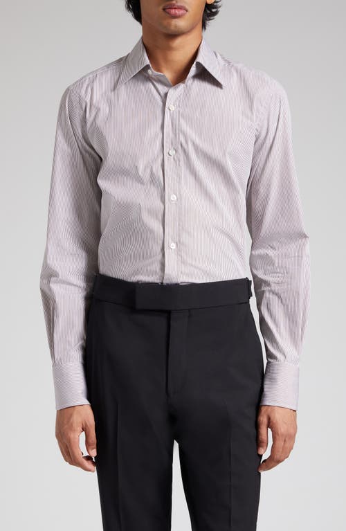 Tom Ford Slim Fit Ladder Stripe Button-up Shirt In White/medium Brown