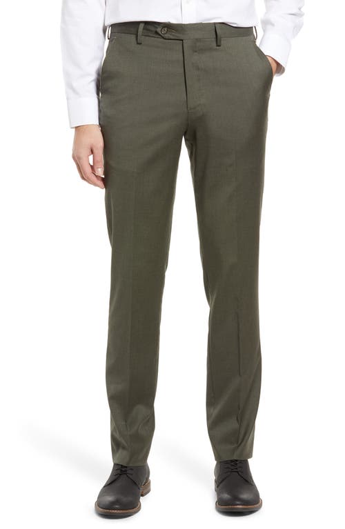 Berle Flat Front Modern Fit Gabardine Stretch Wool Trousers Olive at Nordstrom,