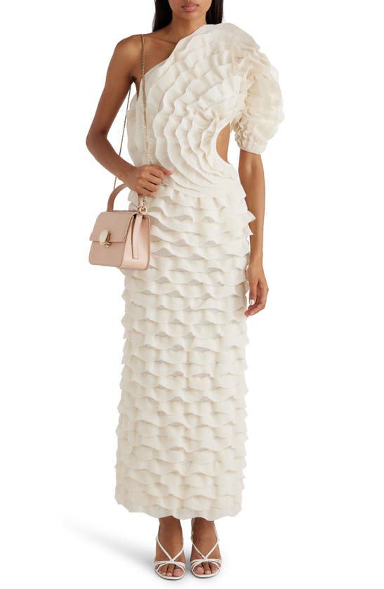 Shop Chloé Tiered One-shoulder Ruffle Sweater Dress In Iconic Milk