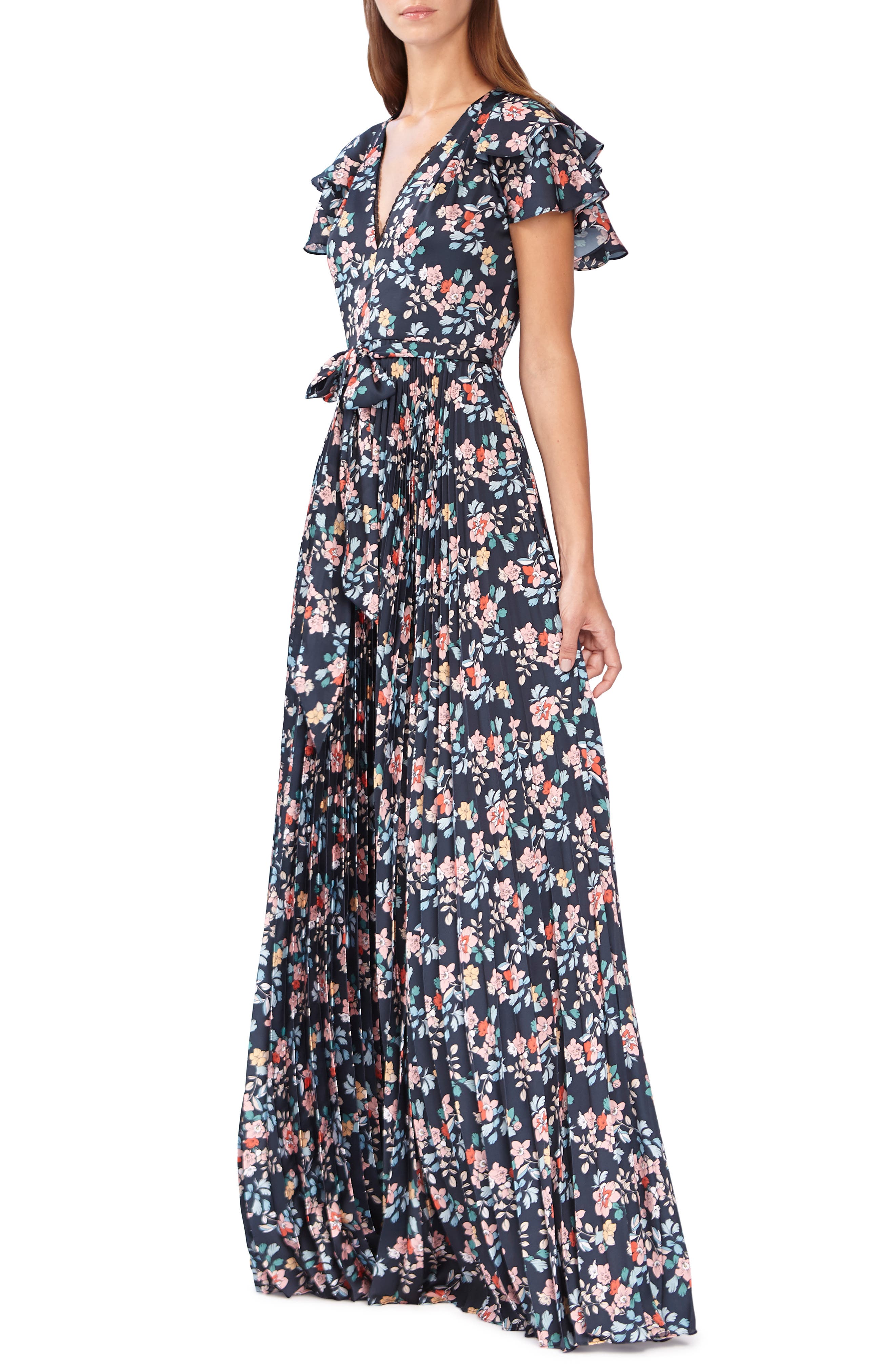 Ml Monique Lhuillier Floral Evening Dress, Blue
