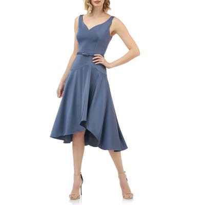 Kay Unger Belted Fit & Flare Dress, Blue