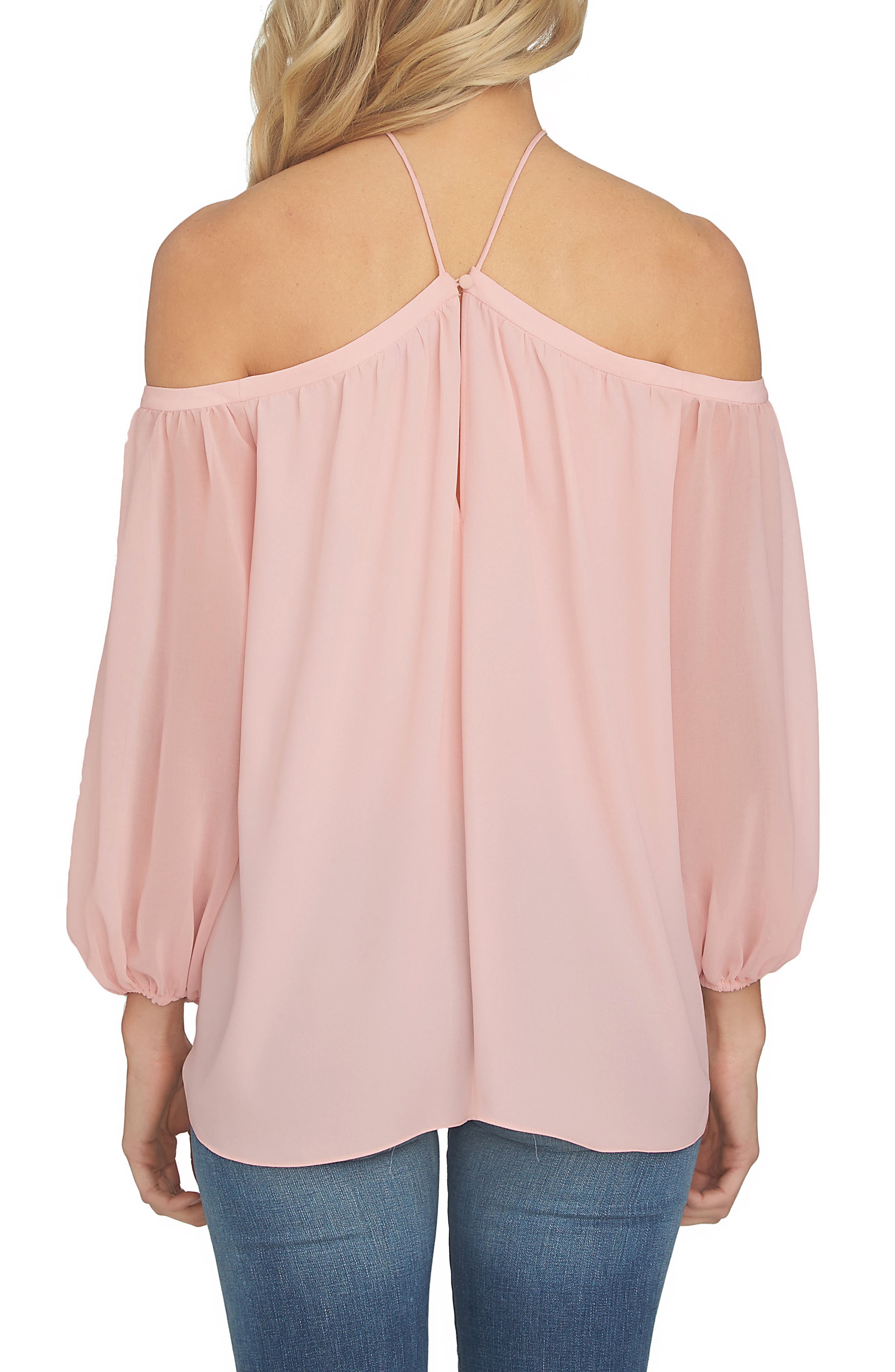 white off the shoulder top with sheer chiffon sleeves