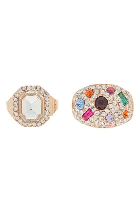 Set of 2 Crystal Embellished Dome Rings