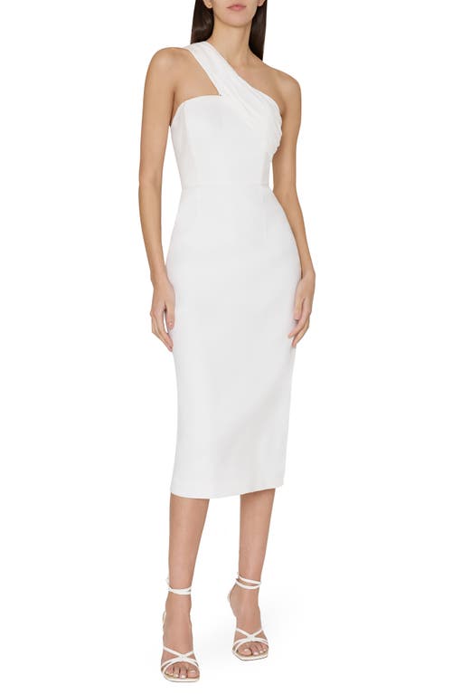 One-Shoulder Linen Blend Sheath Dress in White
