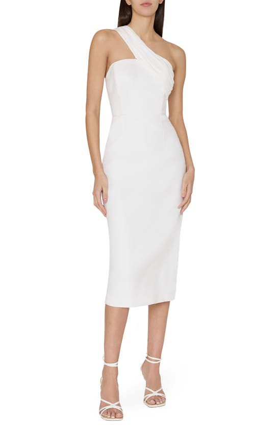 Shop Milly One-shoulder Linen Blend Sheath Dress In White