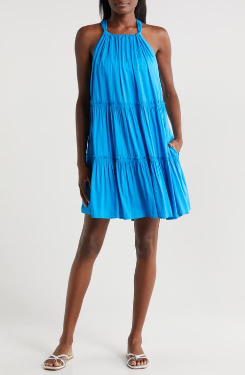 Ruched Tiered Cover-Up Swing Dress in Blue Bright