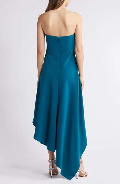 Shop Amsale Asymmetric Strapless Cocktail Dress In Teal