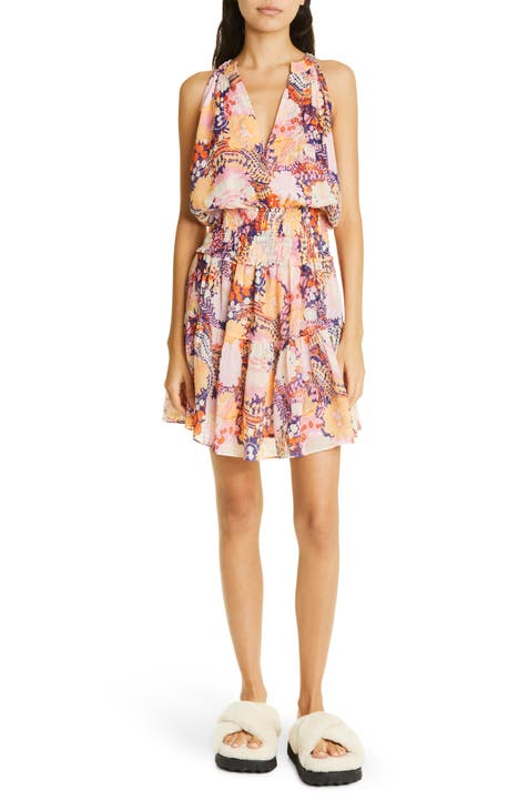 Courtney Floral Smocked Waist Silk Dress