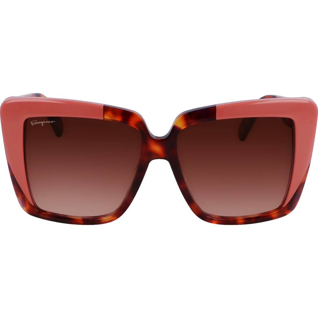Ferragamo Color-block Square Acetate Sunglasses In Red Tortoise/rose